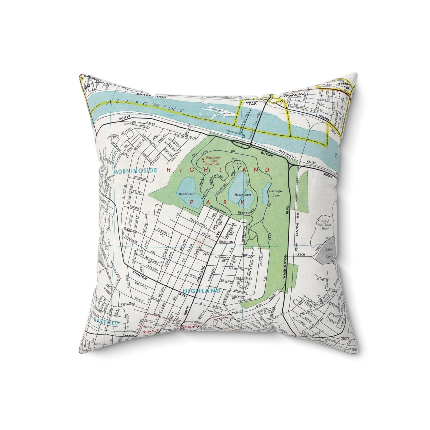 Highland Park Pittsburgh vintage map pillow