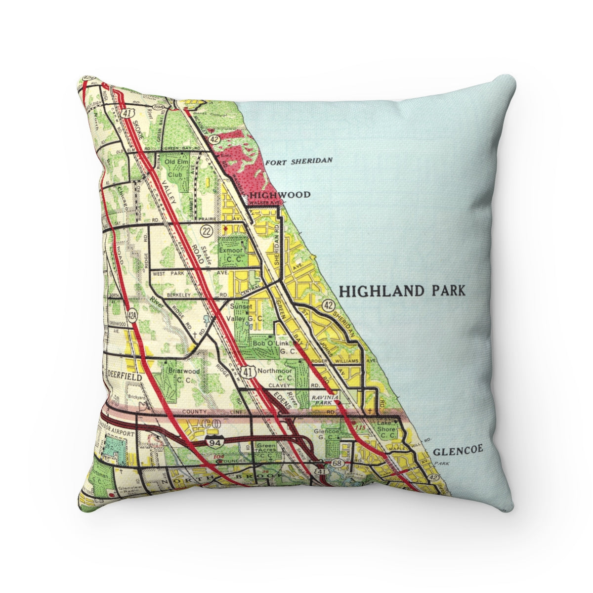 Highland Park Illinois vintage map pillow