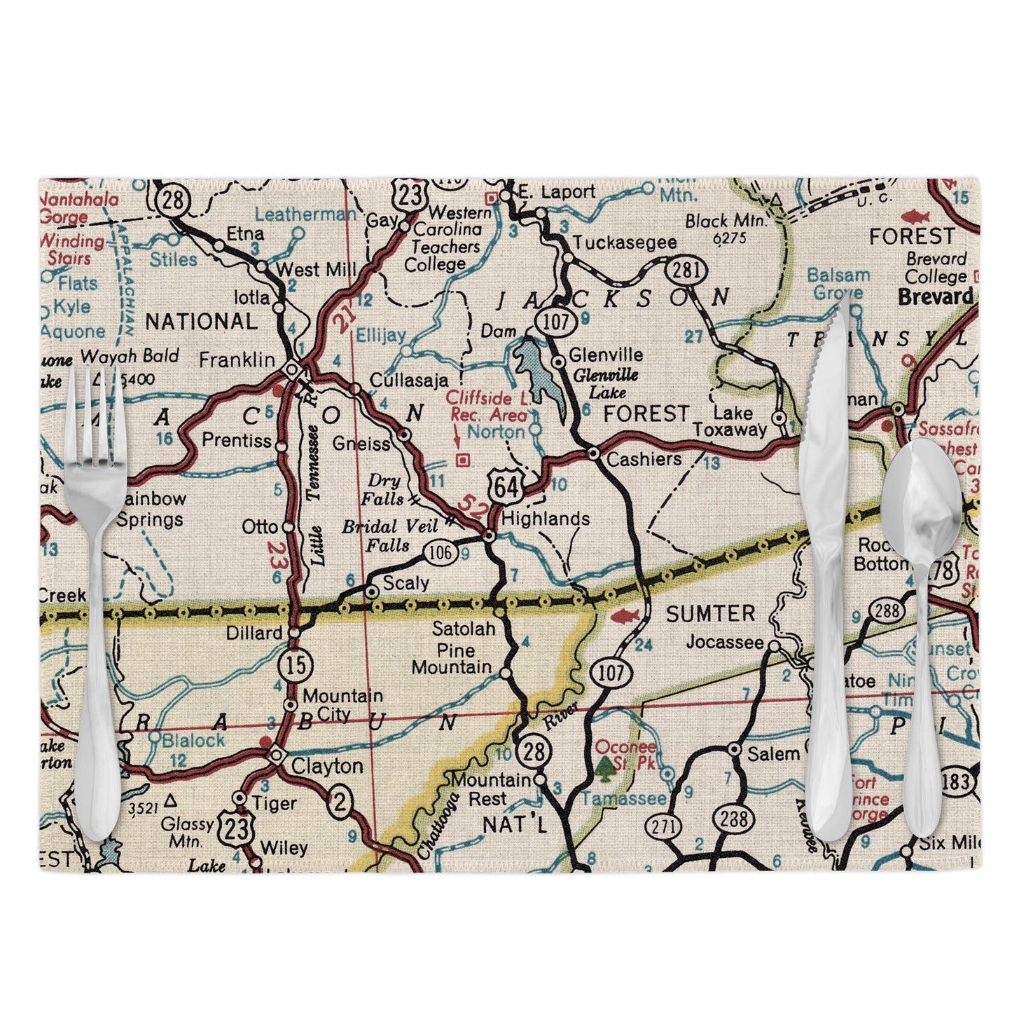 Highlands North Carolina Vintage Map Placemats Set of 4