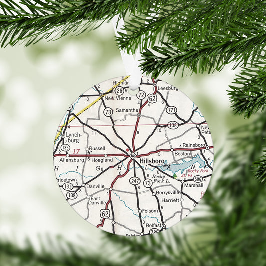 Hillsboro Ohio Vintage Map Ornament