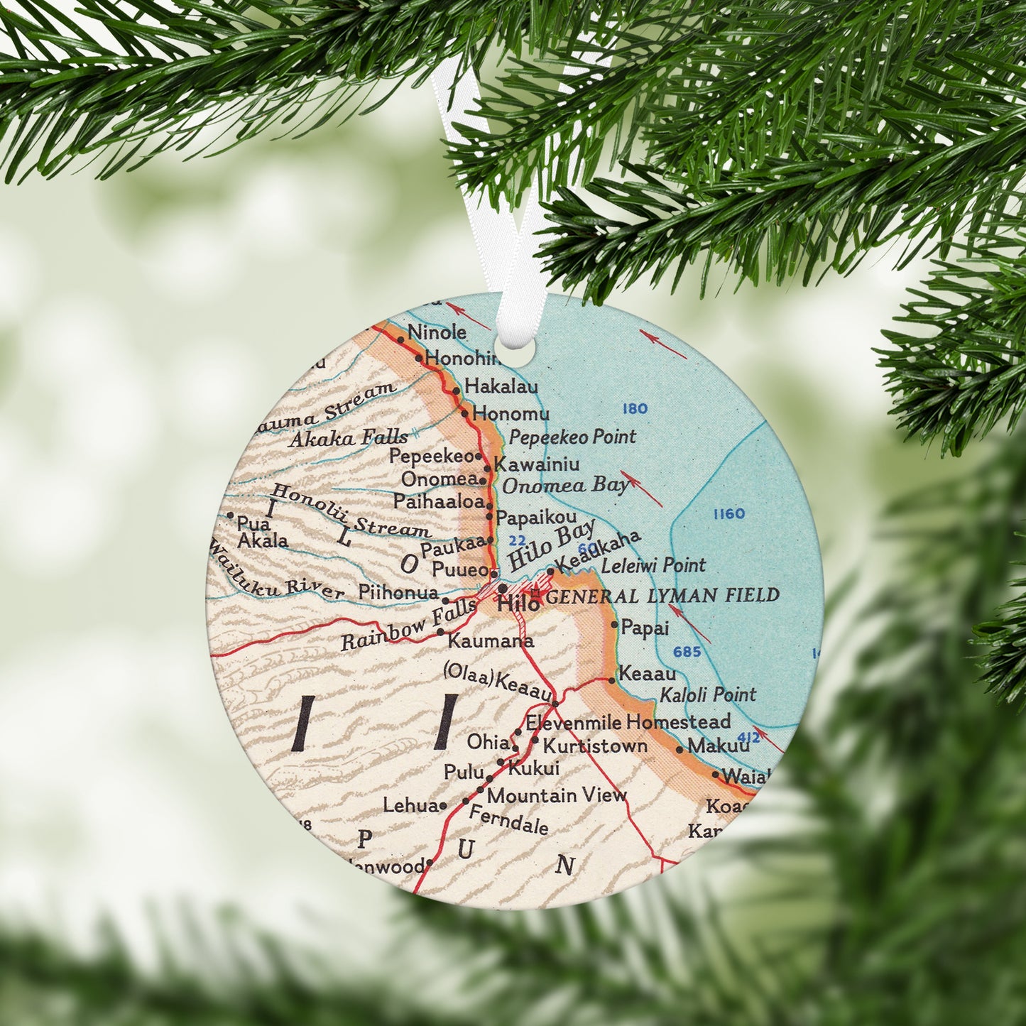 Hilo Hawaii Vintage Map Ornament