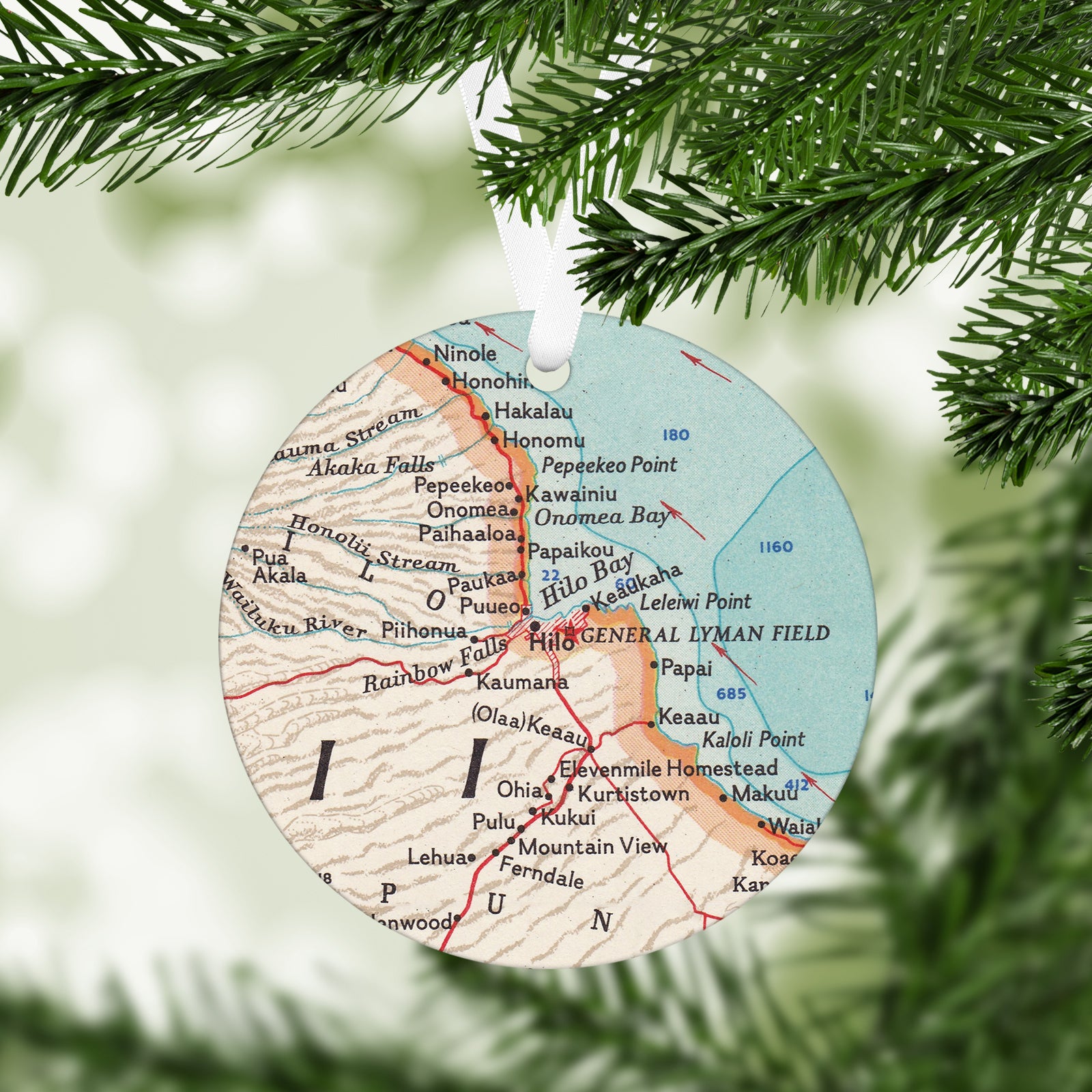 Hilo Hawaii Vintage Map Ornament