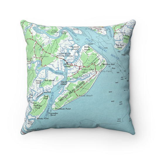 Hilton Head Island Map Pillow – Coastal South Carolina Vintage Map Decor