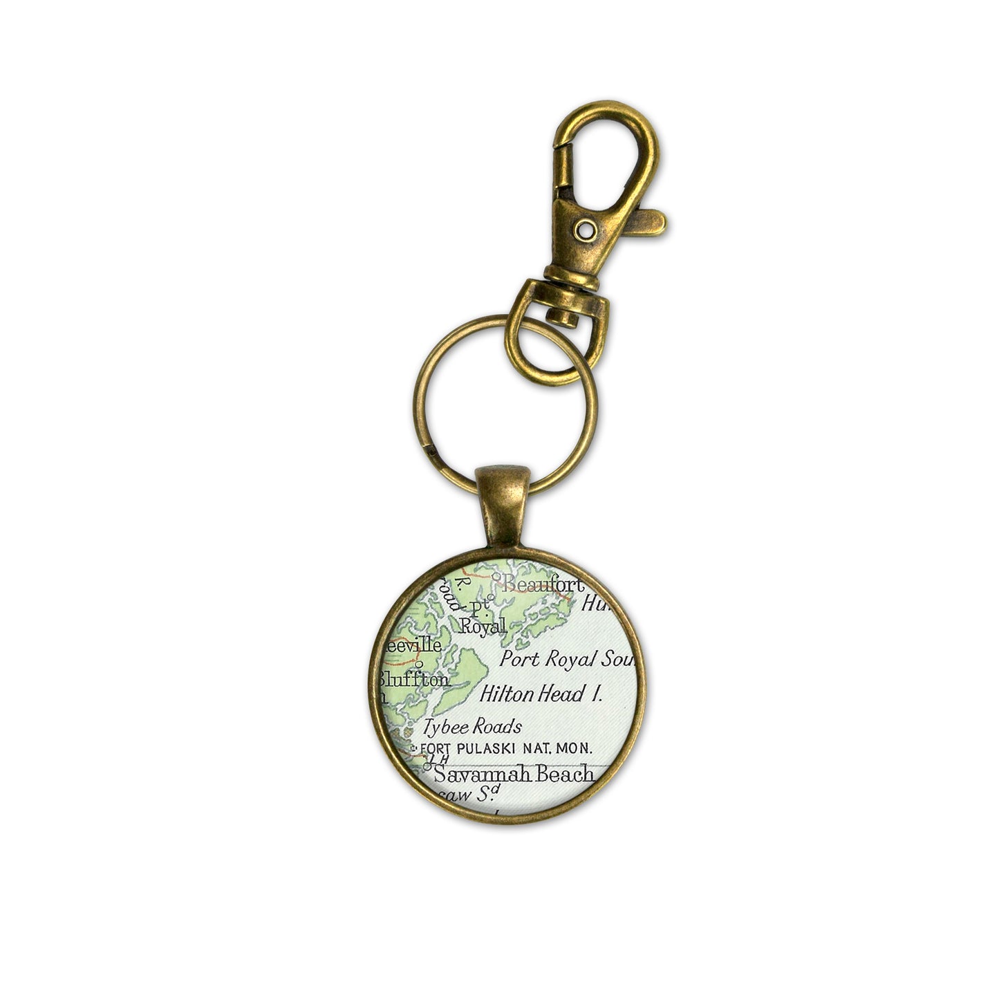 Hilton Head Island Map Brass Keychain | Coastal South Carolina Gift
