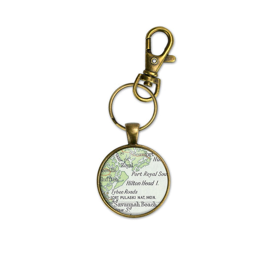 Hilton Head Island Map Brass Keychain | Coastal South Carolina Gift