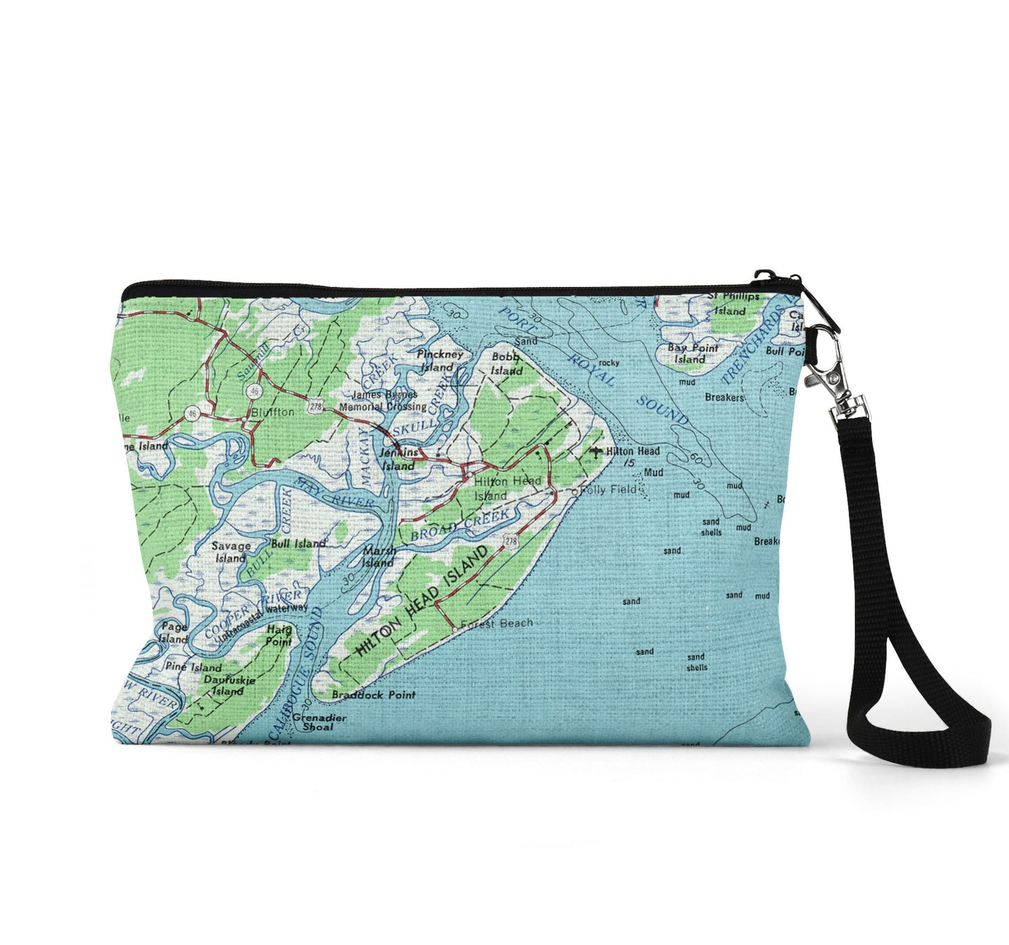 Hilton Head Island South Carolina Vintage Map Travel Pouch Wristlet