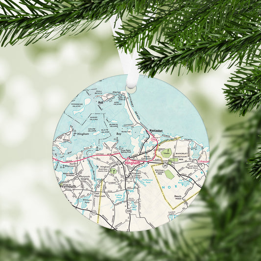 Hingham Massachusetts Vintage Map Ornament