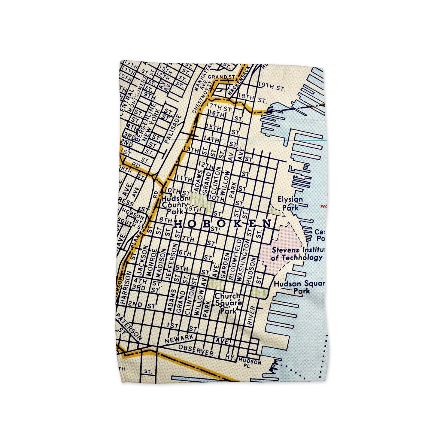 Hoboken New Jersey Map Tea Towel | Waffle-Weave Kitchen Towel Gift