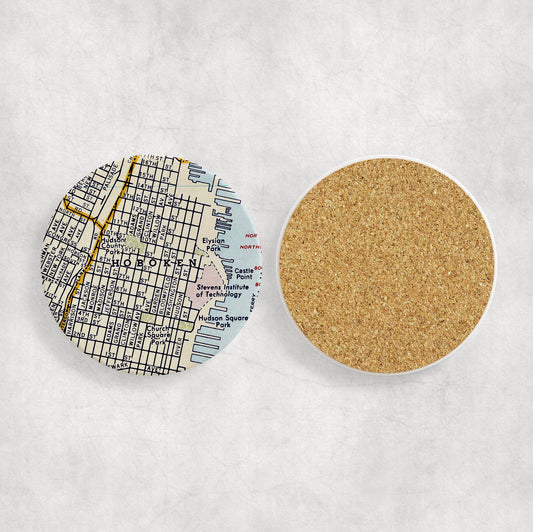 Hoboken New Jersey Map Coasters | Set of 4 Vintage Hoboken New Jersey Drink Coasters | Travel-Inspired Home Decor