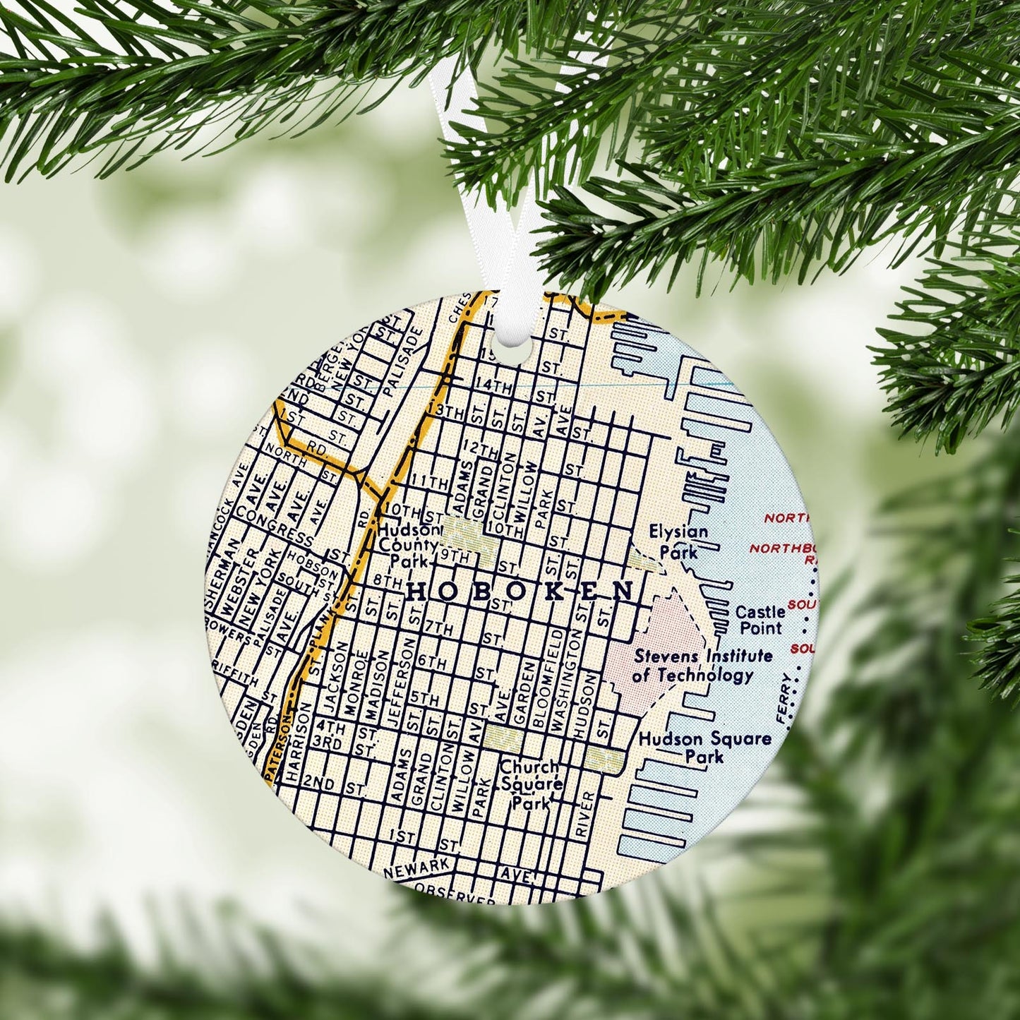 Hoboken New Jersey Vintage Map Ornament
