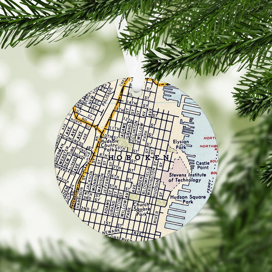 Hoboken New Jersey Vintage Map Ornament
