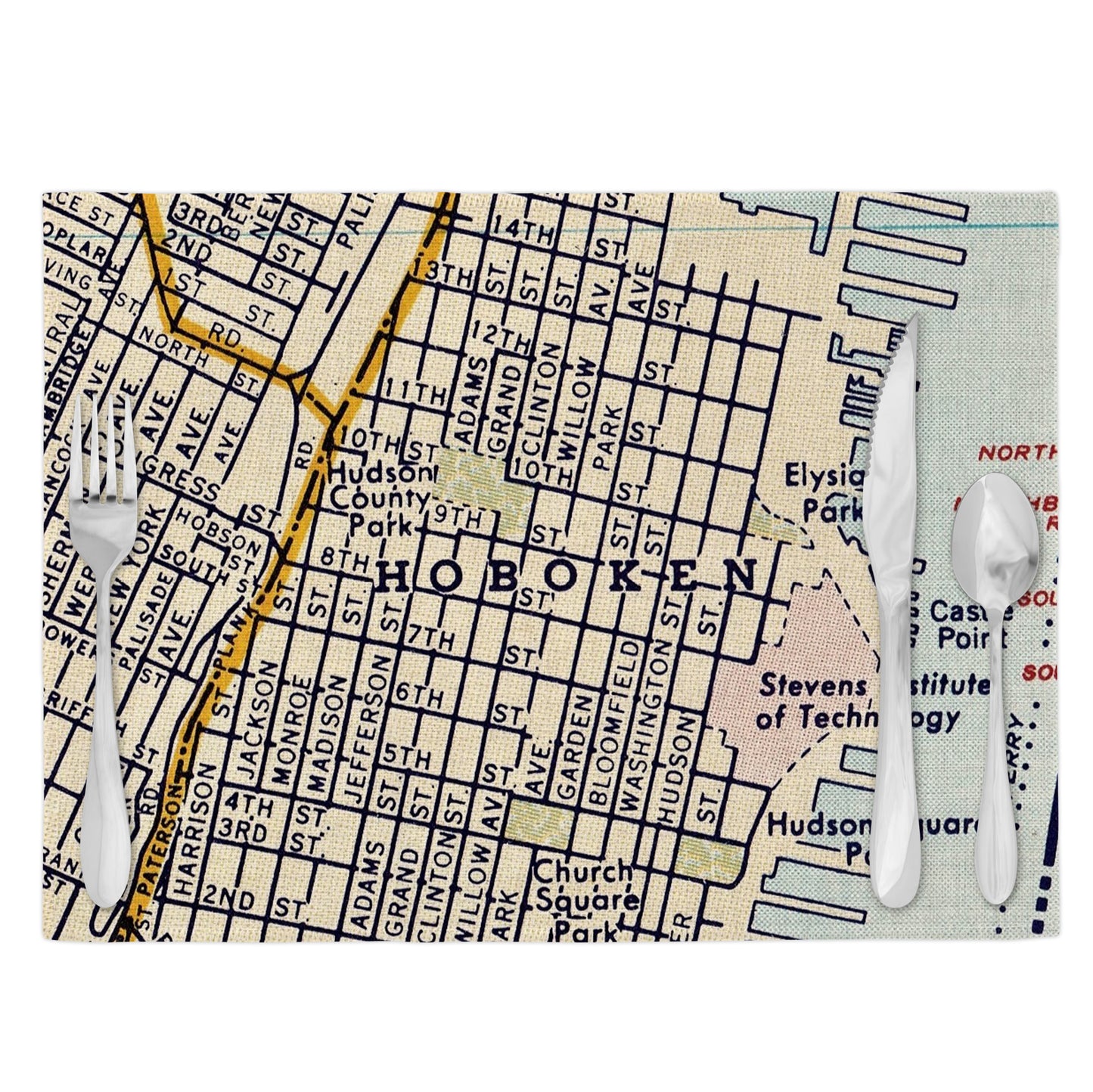 Hoboken New Jersey Vintage Map Placemats Set of 4