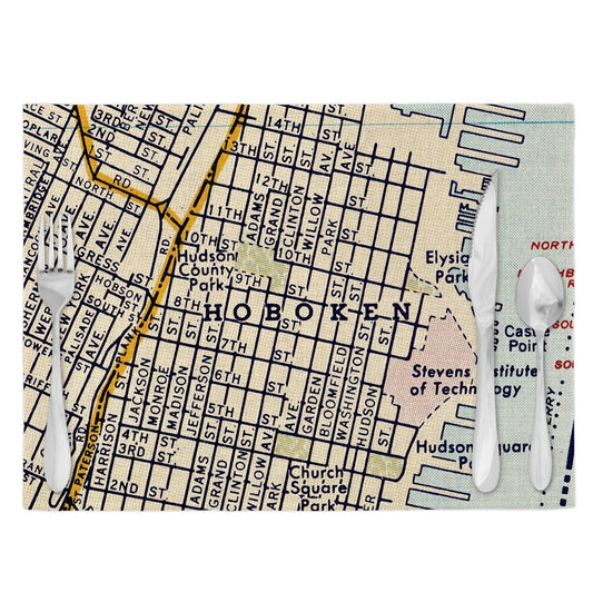 Hoboken New Jersey Vintage Map Placemats Set of 4
