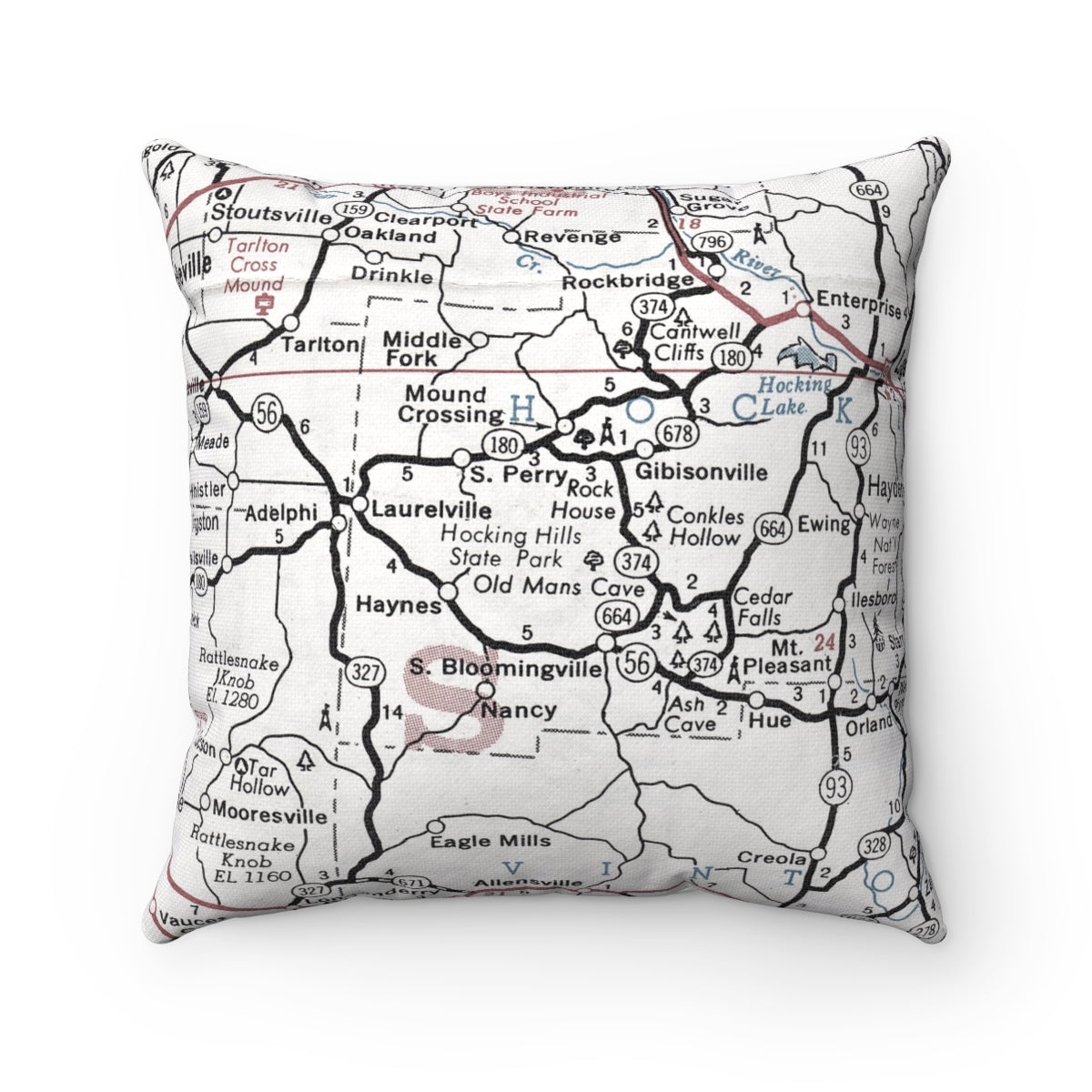 Hocking Hills State Park Ohio vintage map pillow