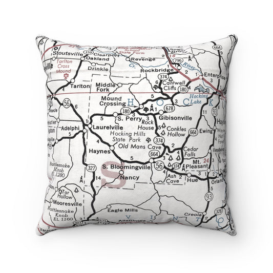 Hocking Hills State Park Ohio vintage map pillow