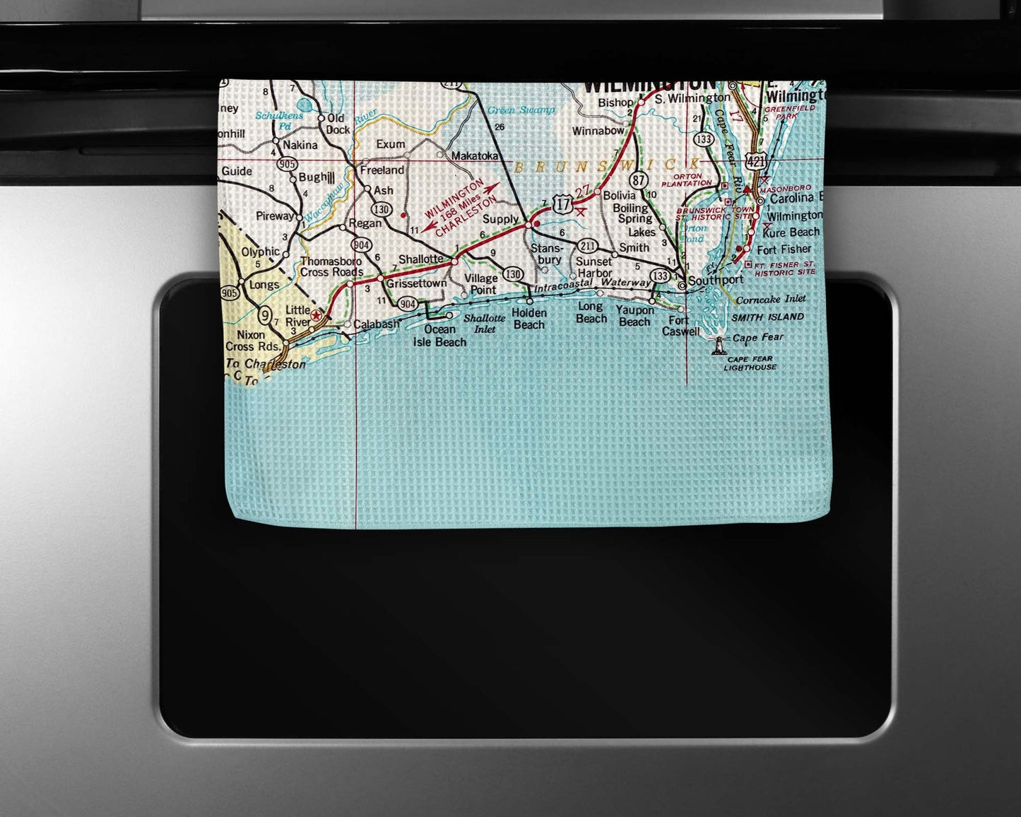 Holden Beach North Carolina Map Tea Towel | Waffle-Weave Kitchen Towel Gift