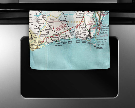 Holden Beach North Carolina Map Tea Towel | Waffle-Weave Kitchen Towel Gift