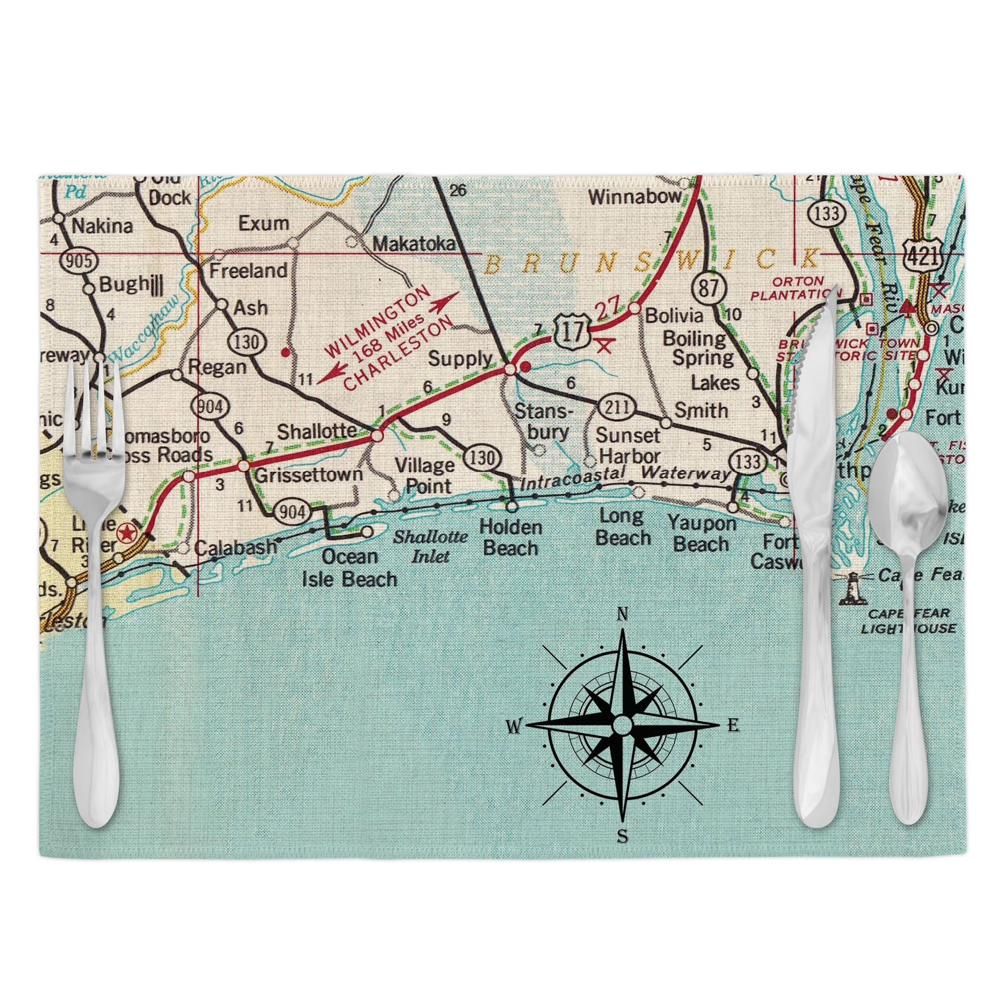 Holden Beach North Carolina Vintage Map Placemats Set of 4