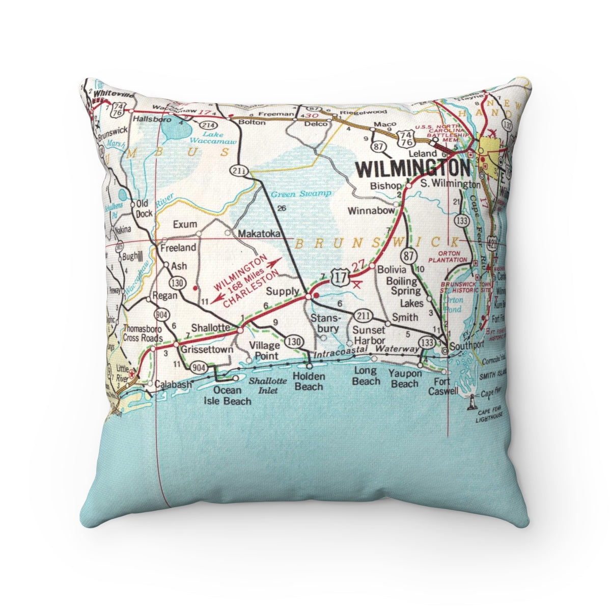 Holden Beach North Carolina vintage map pillow