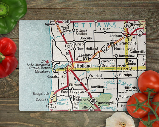 Holland Michigan vintage map glass cutting board