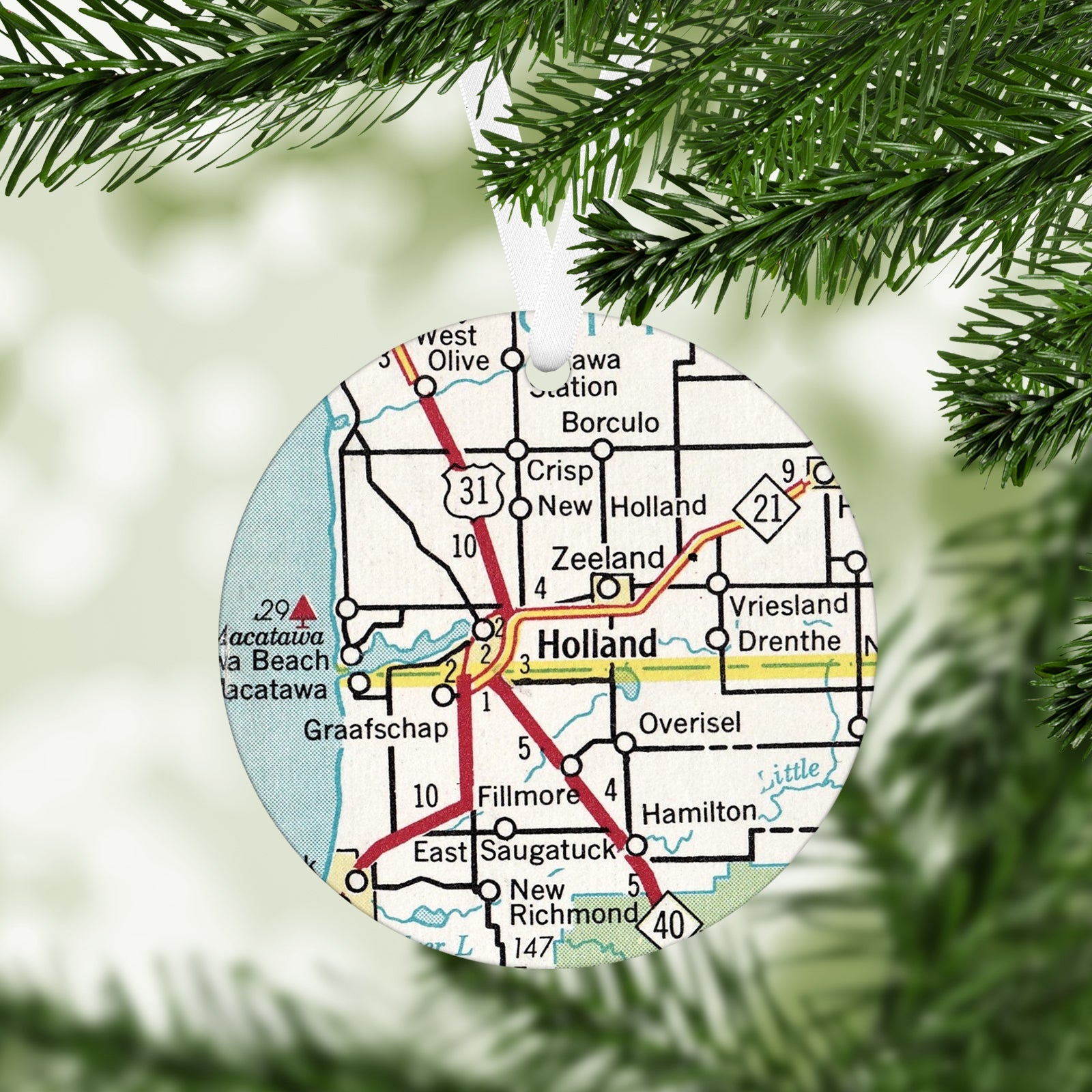 Holland Michigan Vintage Map Ornament