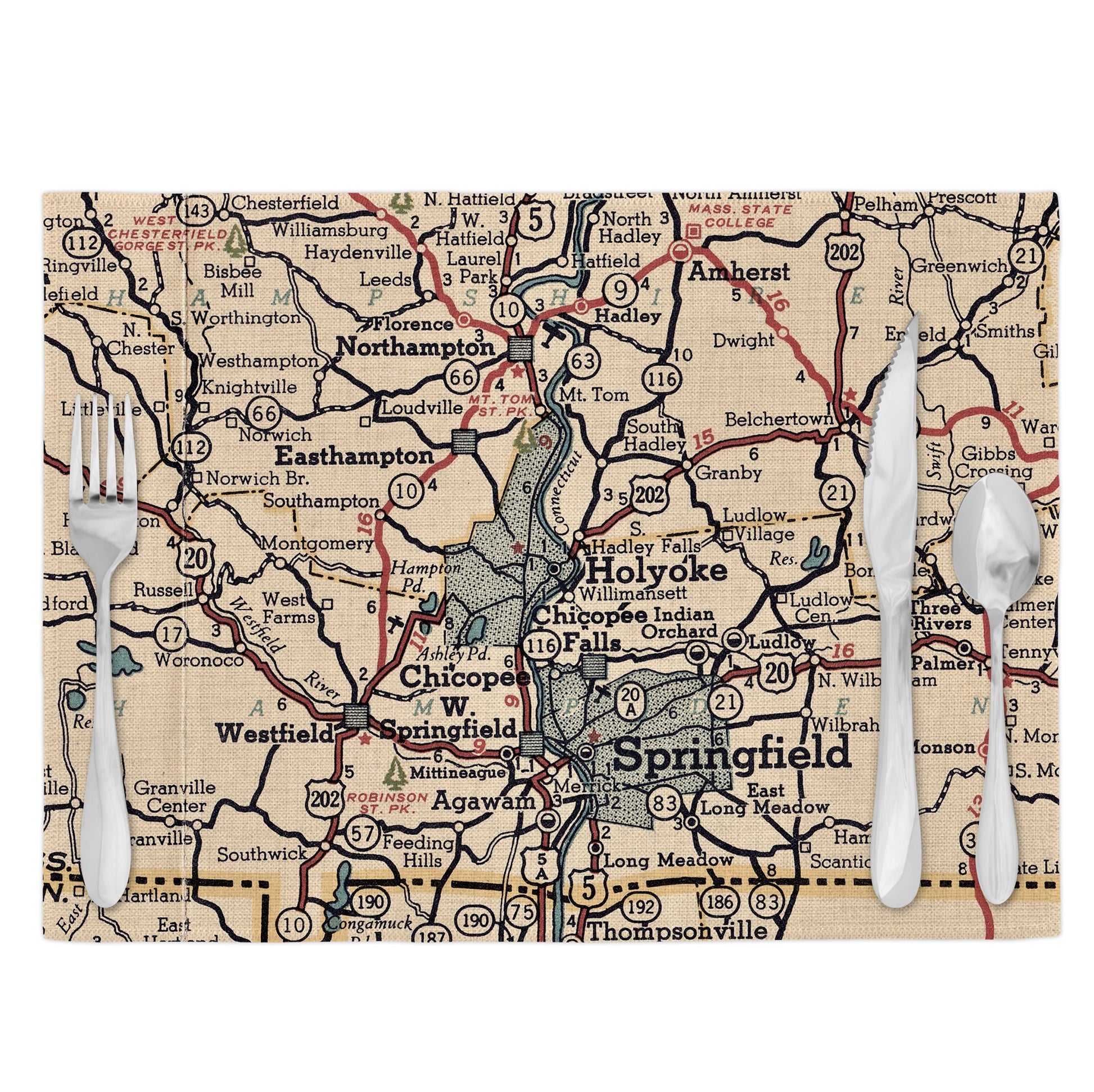 Holyoke Massachusetts Vintage Map Placemats Set of 4
