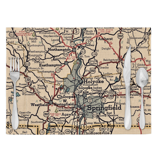 Holyoke Massachusetts Vintage Map Placemats Set of 4