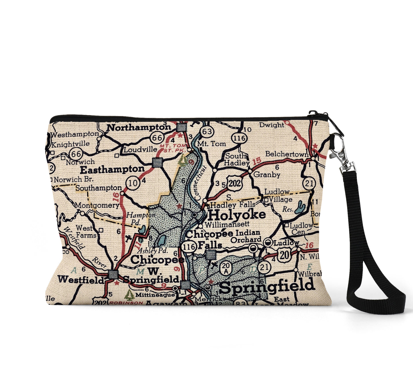 Holyoke Massachusetts map wristlet travel pouch