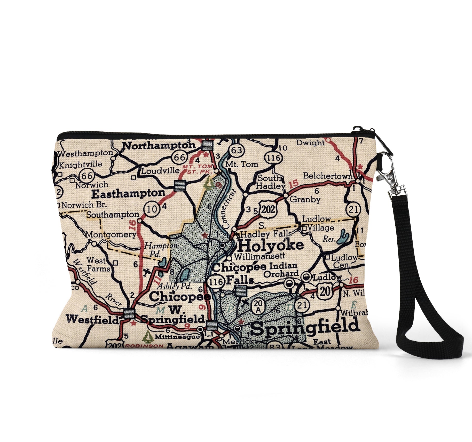 Holyoke Massachusetts map wristlet travel pouch