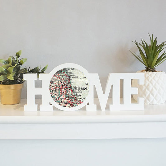 Custom Map HOME Sign | Personalized Location Word Block | Made to Order
