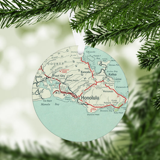 Honolulu Hawaii Vintage Map Ornament