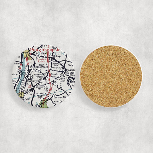 Hopewell Junction New York vintage map ceramic coaster with cork backing