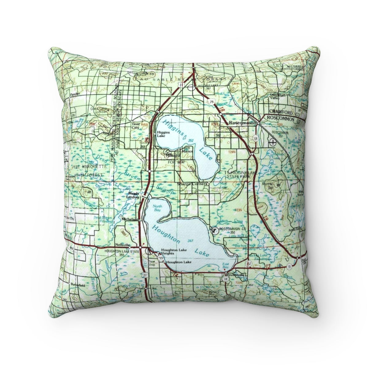 Houghton Lake Michigan vintage map pillow