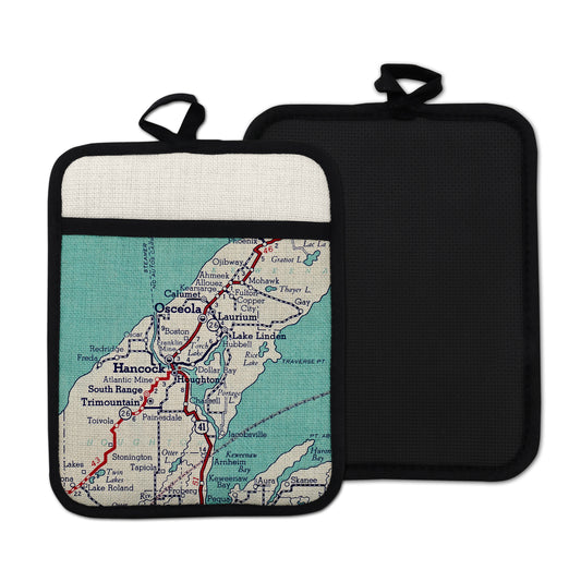 Houghton Michigan vintage map hot pad kitchen decor
