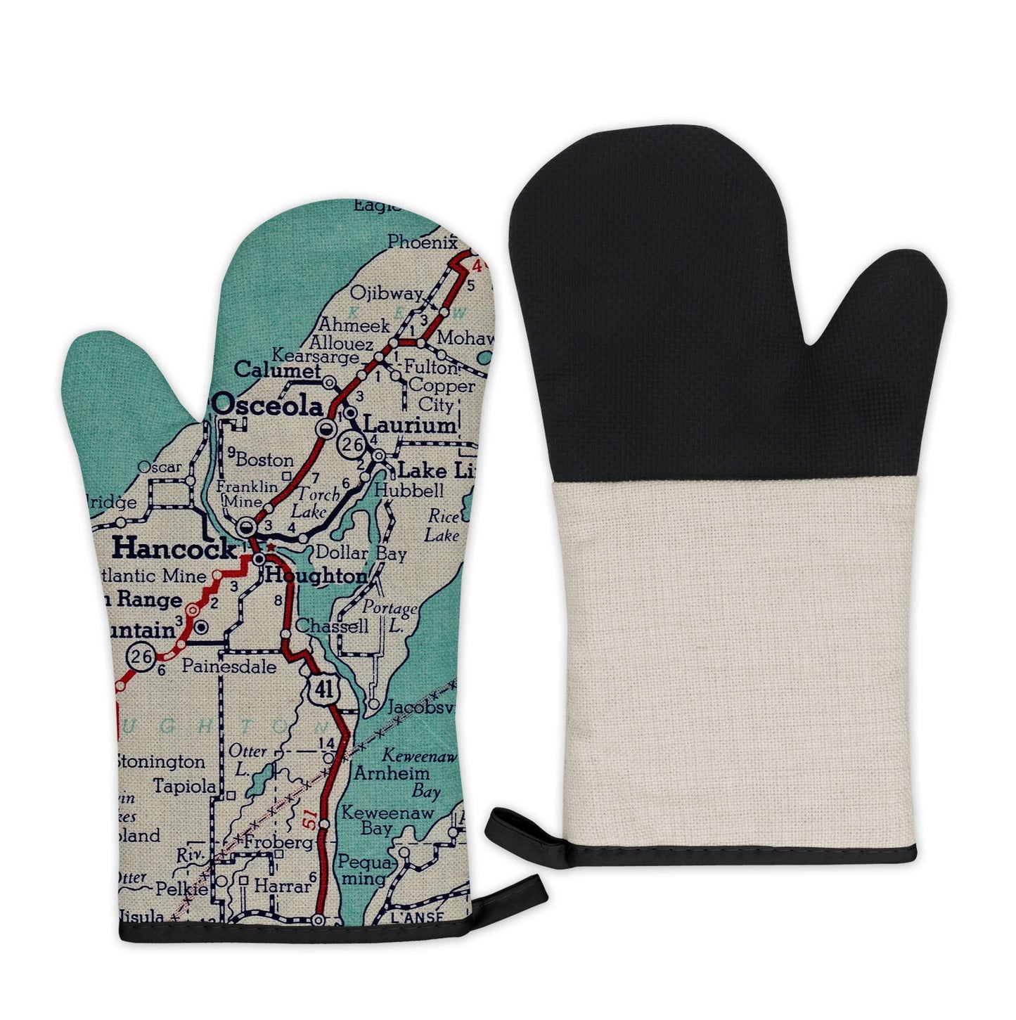 Houghton, Michigan Map Oven Mitt | Vintage-Inspired Kitchen Gift