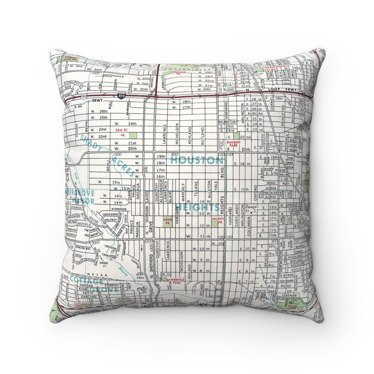 Houston Heights vintage map pillow