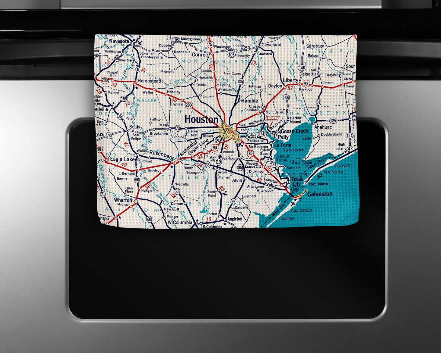 Houston Texas Map Tea Towel | Waffle-Weave Kitchen Towel Gift