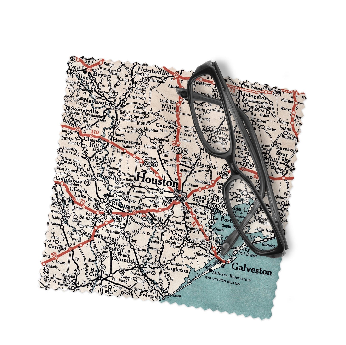 Houston Texas Map Lens Cloth | Houston Microfiber Glasses Cleaner | Travel Gift