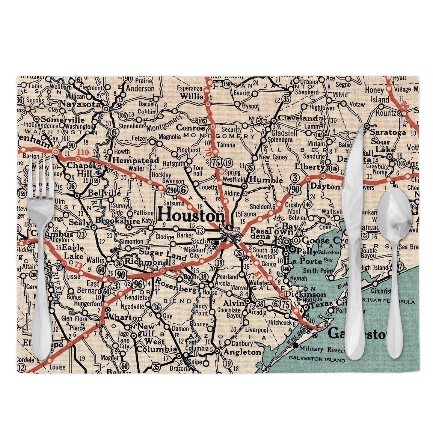 Houston Texas Vintage Map Placemats Set of 4