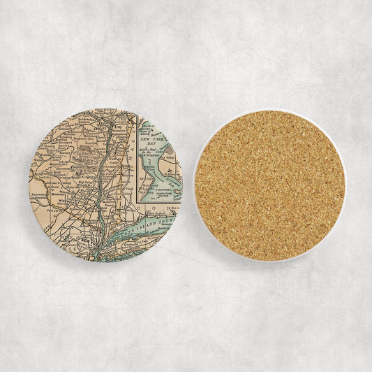 Hudson Valley New York Map Coasters | Set of 4 Vintage Hudson Valley New York Drink Coasters | Travel-Inspired Home Decor