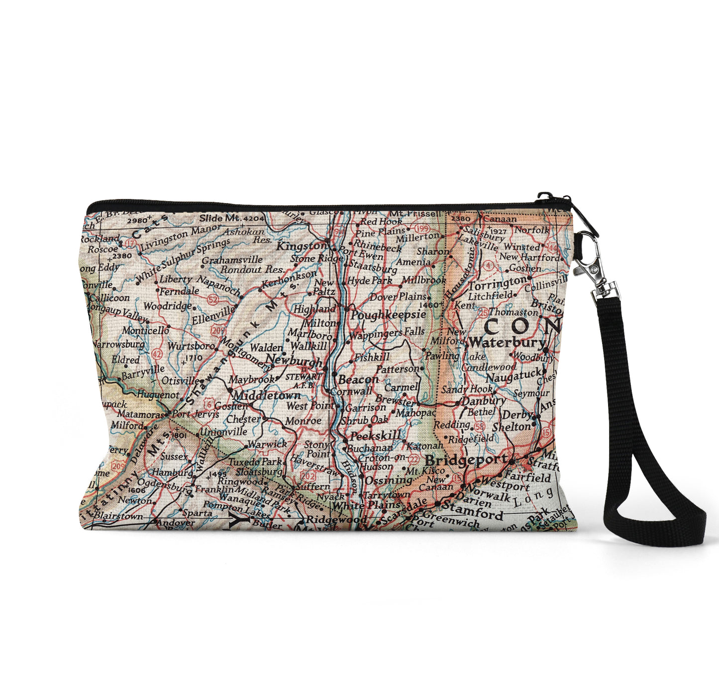 Hudson Valley New York map wristlet travel pouch