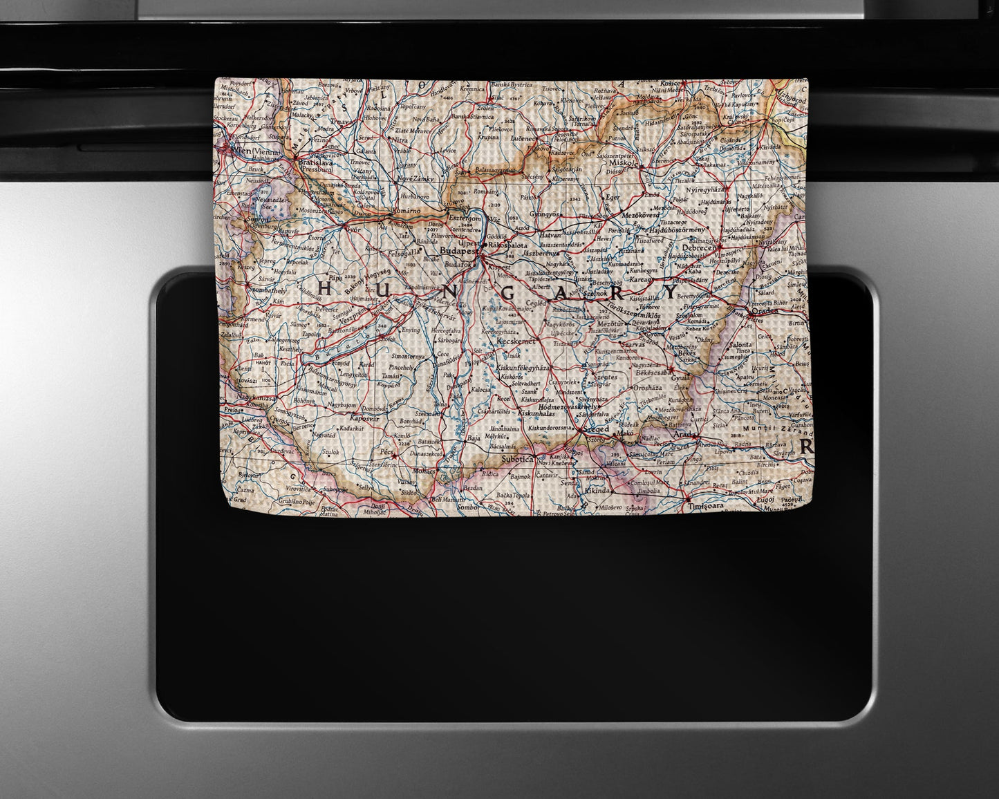 Hungary Map Tea Towel | Waffle-Weave Kitchen Towel Gift