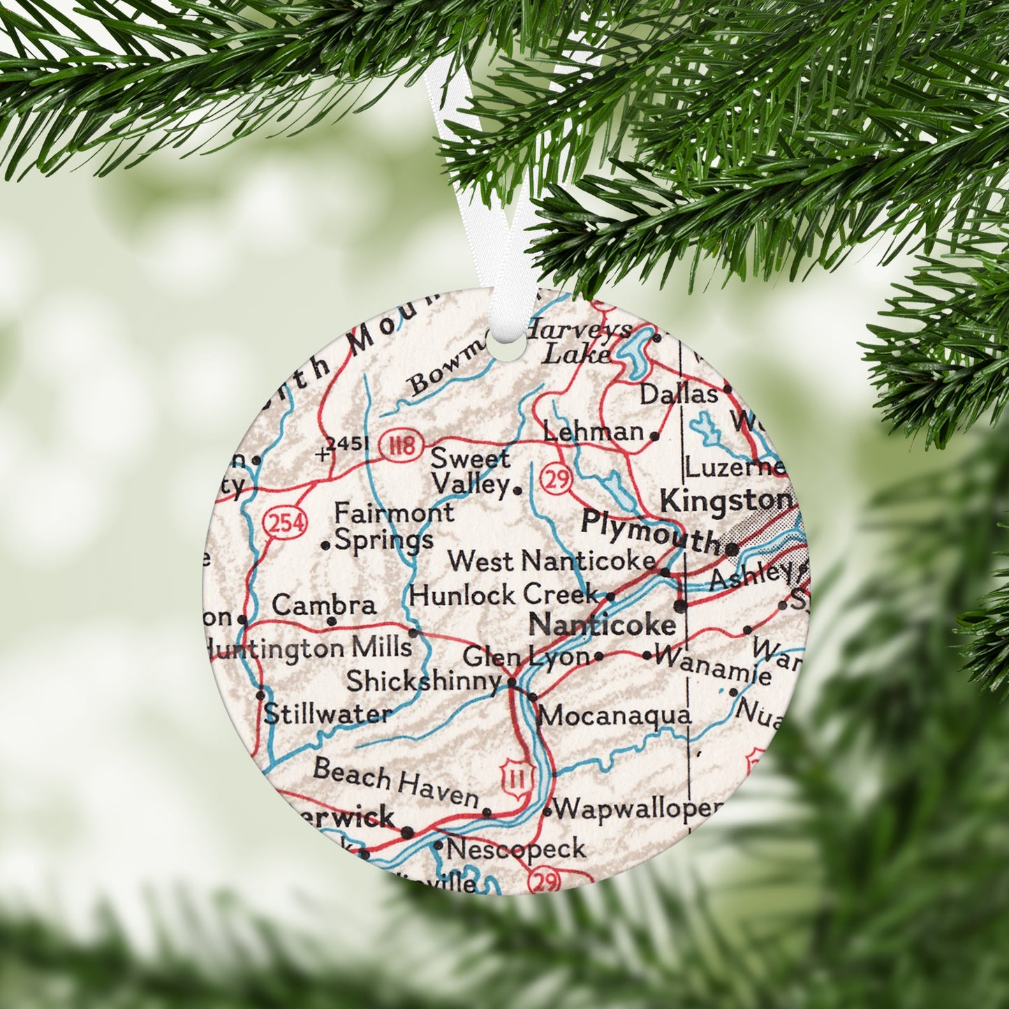 Hunlock Creek Pennsylvania Vintage Map Ornament