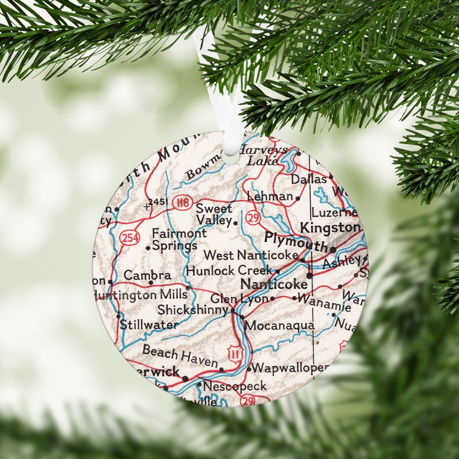 Hunlock Creek Pennsylvania Vintage Map Ornament
