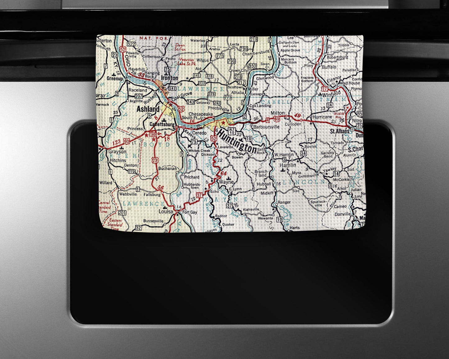 Huntington West Virginia Map Tea Towel | Waffle-Weave Kitchen Towel Gift