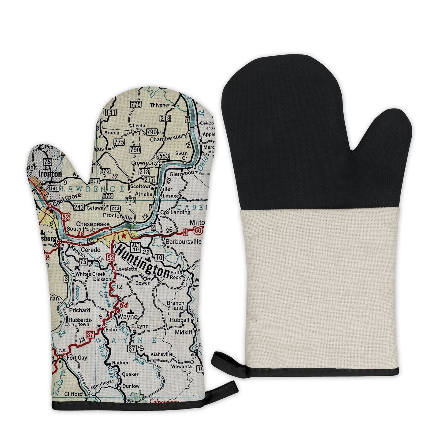 Huntington, West Virginia Map Oven Mitt | Vintage-Inspired Kitchen Gift
