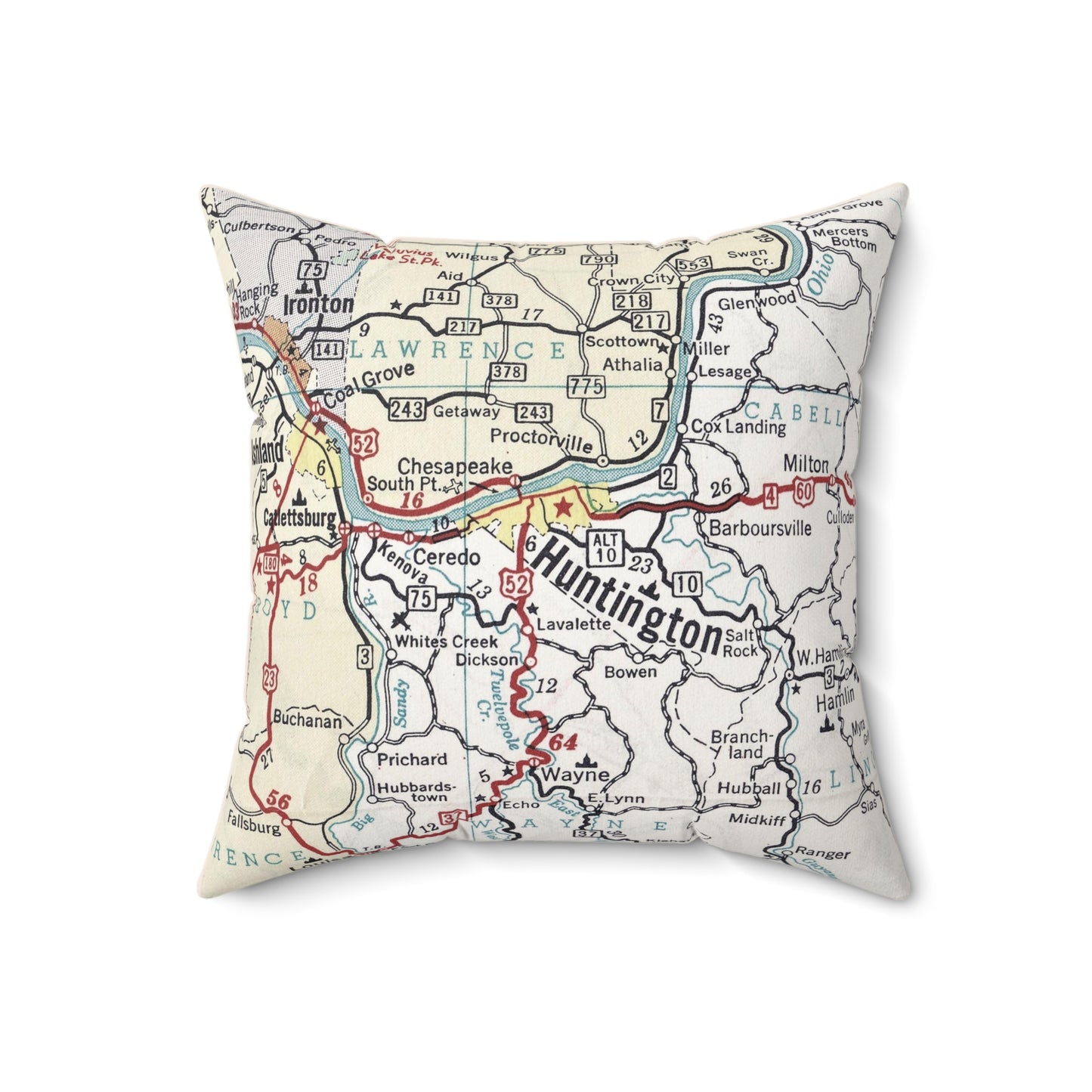 Huntington West Virginia vintage map pillow