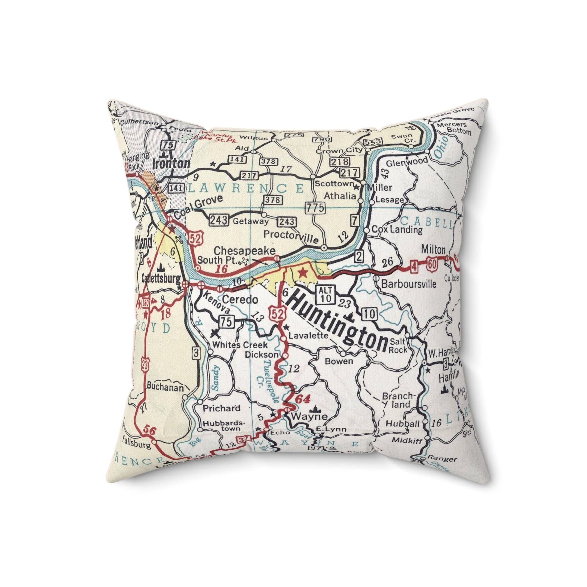 Huntington West Virginia vintage map pillow