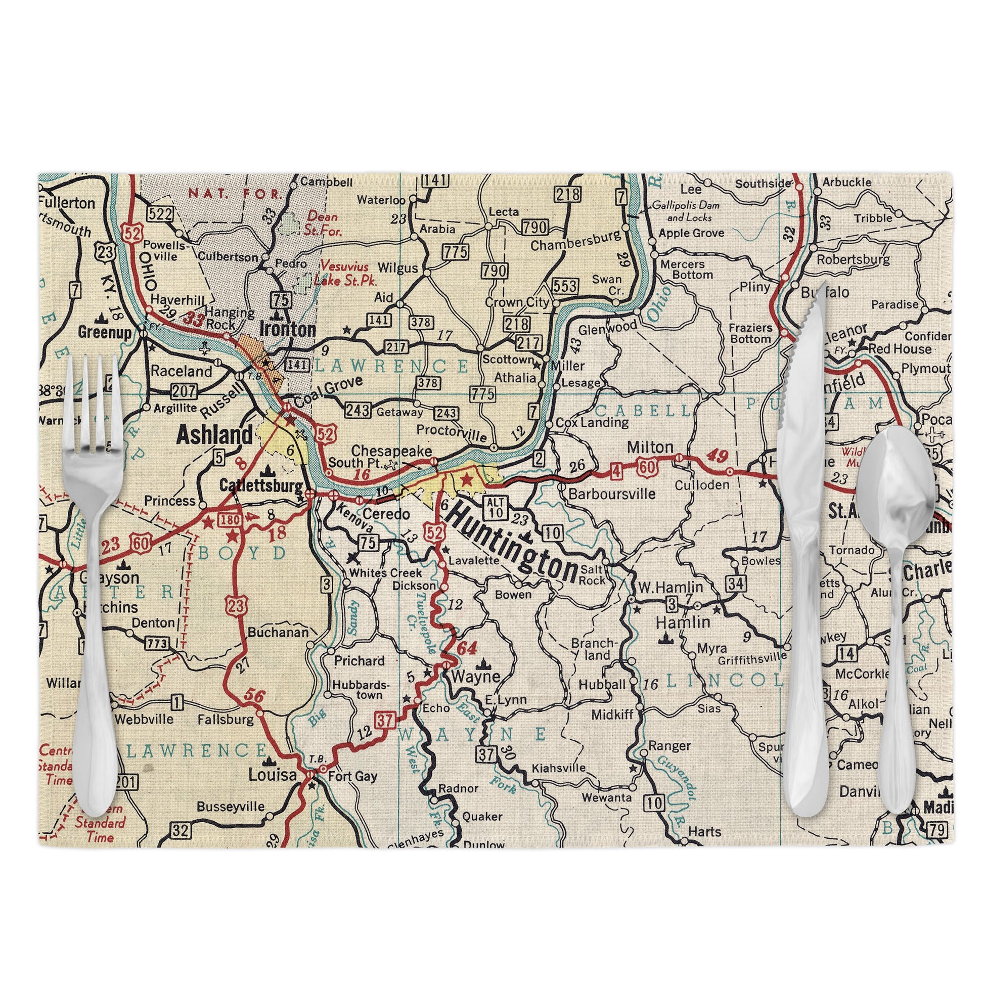 Huntington West Virginia Vintage Map Placemats Set of 4