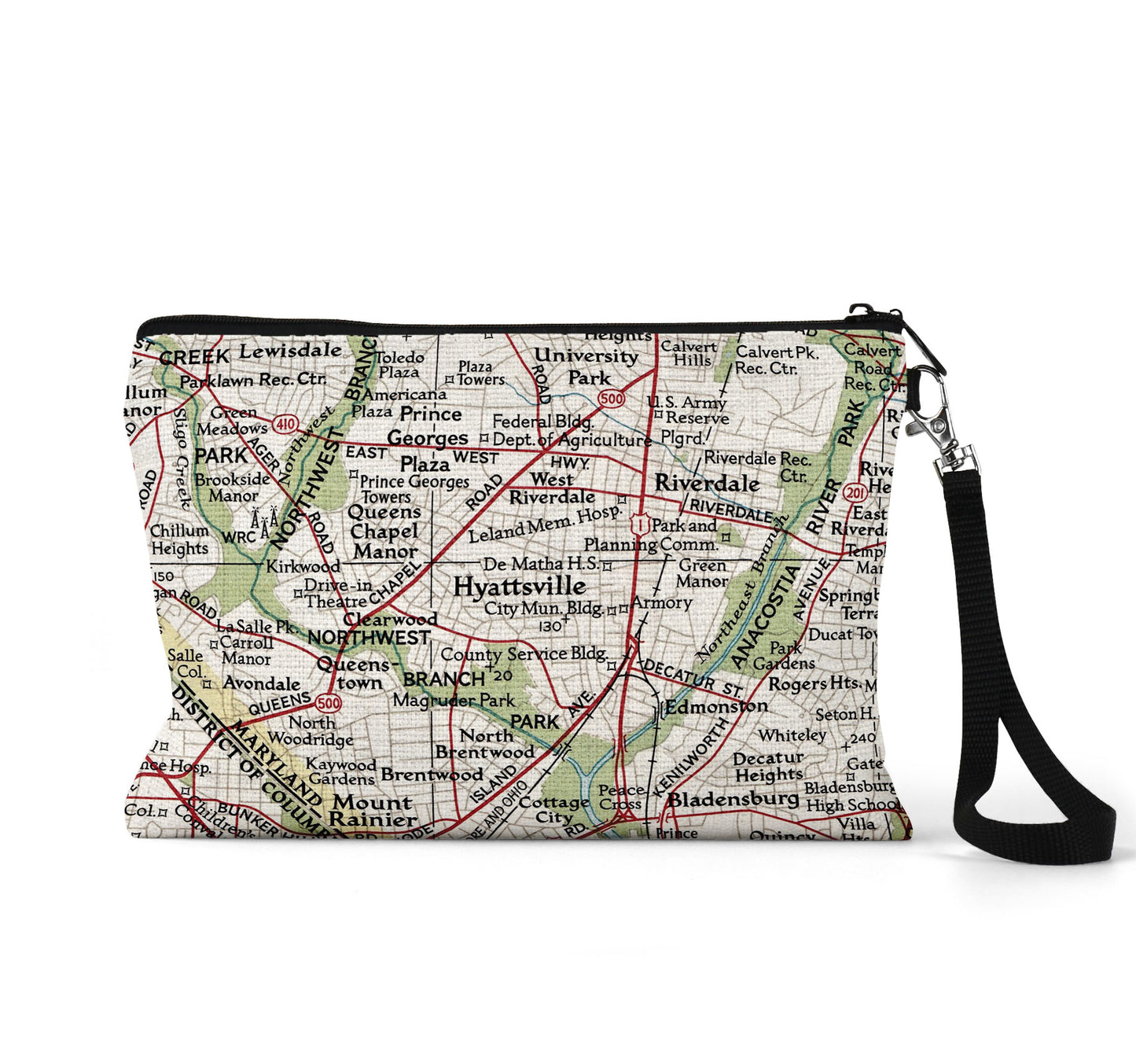 Hyattsville Maryland map wristlet travel pouch